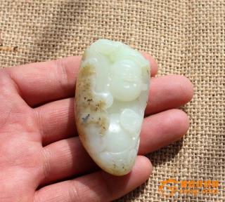 和田玉青海料青白挂件萌兽貔貅